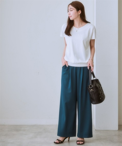 7days Life Styling（セブンデイズライフスタイリング）の「【接触冷感】シルケット加工フレンチスリーブVネックカットソートップス（Tシャツ/カットソー・レディース・ミント/ネイビー/ブラウン/オフホワイト/ライトベージュ/ブルーグレー/チャコール・S/M/L/LL/3L）」の14枚目の写真