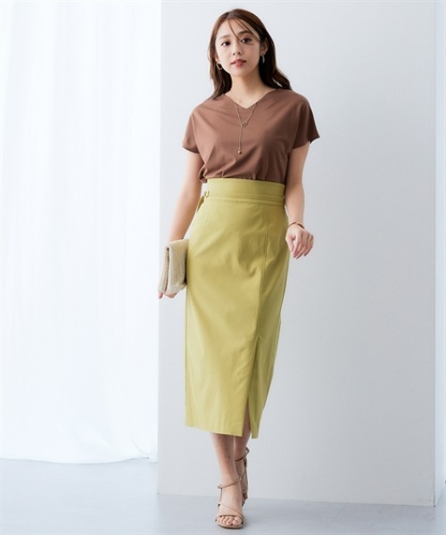 7days Life Styling（セブンデイズライフスタイリング）の「【接触冷感】シルケット加工フレンチスリーブVネックカットソートップス（Tシャツ/カットソー・レディース・ミント/ネイビー/ブラウン/オフホワイト/ライトベージュ/ブルーグレー/チャコール・S/M/L/LL/3L）」の19枚目の写真