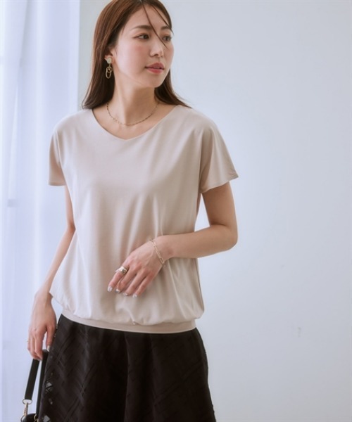 7days Life Styling（セブンデイズライフスタイリング）の「【接触冷感】シルケット加工フレンチスリーブVネックカットソートップス（Tシャツ/カットソー・レディース・ミント/ネイビー/ブラウン/オフホワイト/ライトベージュ/ブルーグレー/チャコール・S/M/L/LL/3L）」の22枚目の写真