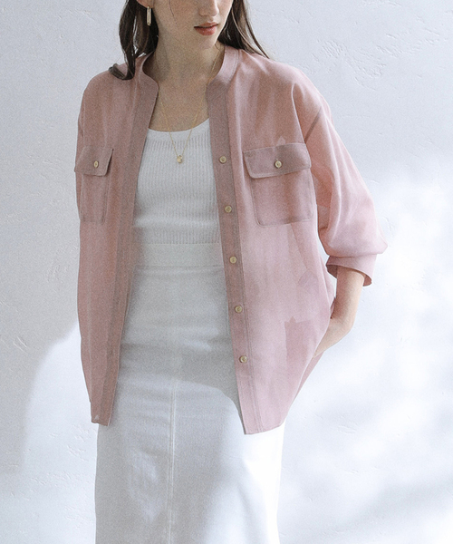 La TOTALITE(ラトータリテ)の「【洗える】シアーポケットシャツ(シャツ/ブラウス・レディース・バーガンディー/ベージュ・FREE)」の9枚目の写真