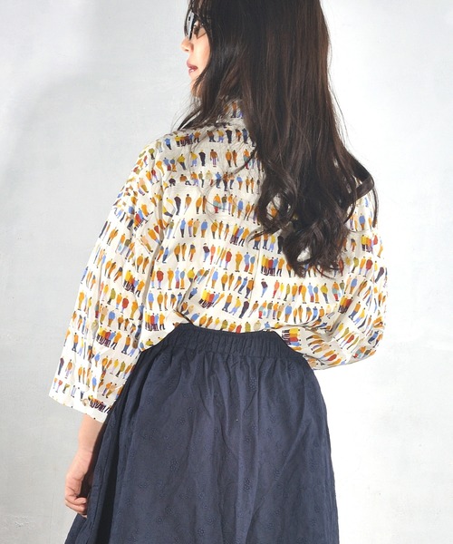 ブラウス シャツ Colork(カラック) ブロックチェック柄ゆったりシャツ レディース セール】Colork(カラック) レトロ柄 袖ゴムコクーンシャツ