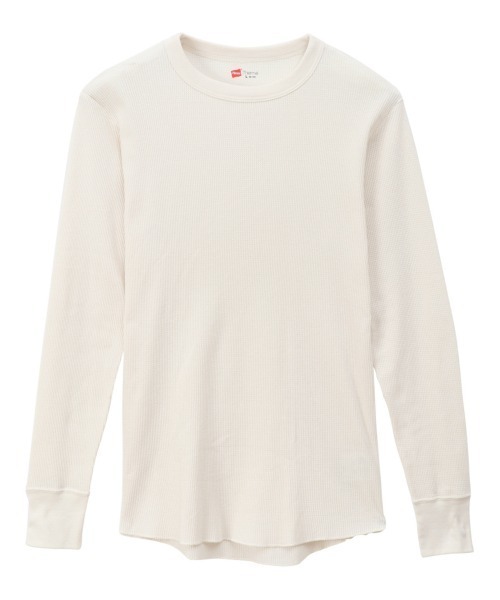 HANES(ヘインズ)の「Hanes/ヘインズ THERMALクルーネックロングスリーブ(Tシャツ/カットソー・メンズ・ブラック/ヘザーグレー/オフホワイト・LL/L/M)」の2枚目の写真