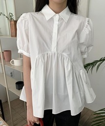 WEGO/ウエスト切り替えパフスリーブシャツトップス/ブラウス