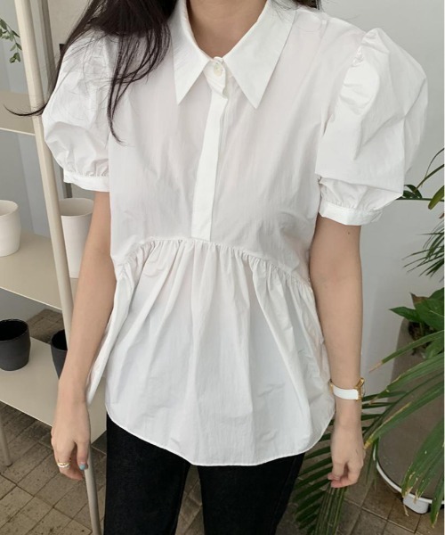 WEGO(ウィゴー)の「WEGO/ウエスト切り替えパフスリーブシャツトップス/ブラウス(シャツ/ブラウス・レディース・ブラック/ホワイト・LARGE/MEDIUM)」の10枚目の写真
