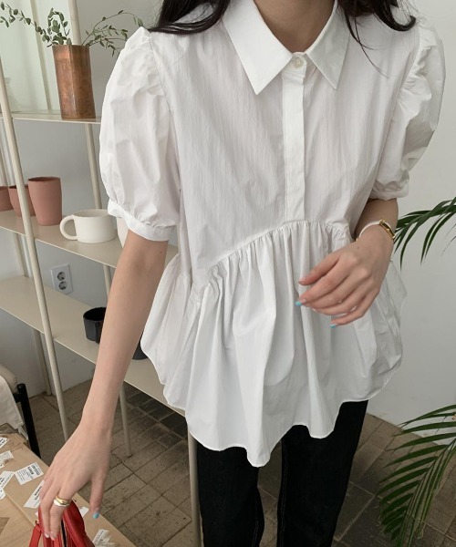 WEGO(ウィゴー)の「WEGO/ウエスト切り替えパフスリーブシャツトップス/ブラウス(シャツ/ブラウス・レディース・ブラック/ホワイト・LARGE/MEDIUM)」の8枚目の写真