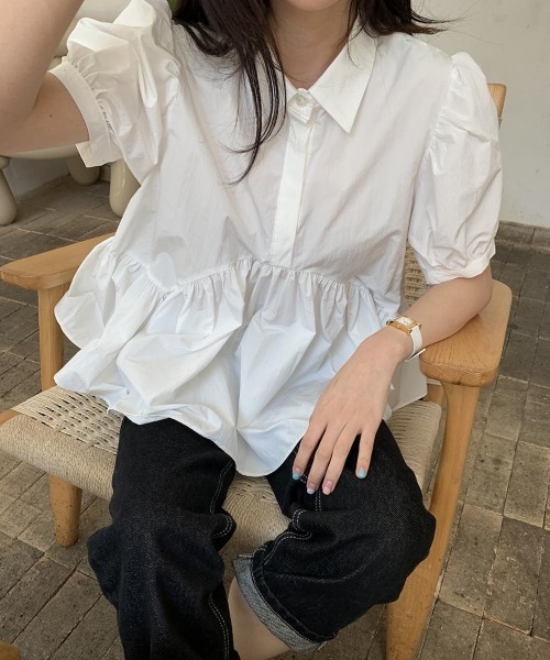 WEGO(ウィゴー)の「WEGO/ウエスト切り替えパフスリーブシャツトップス/ブラウス(シャツ/ブラウス・レディース・ブラック/ホワイト・LARGE/MEDIUM)」の11枚目の写真