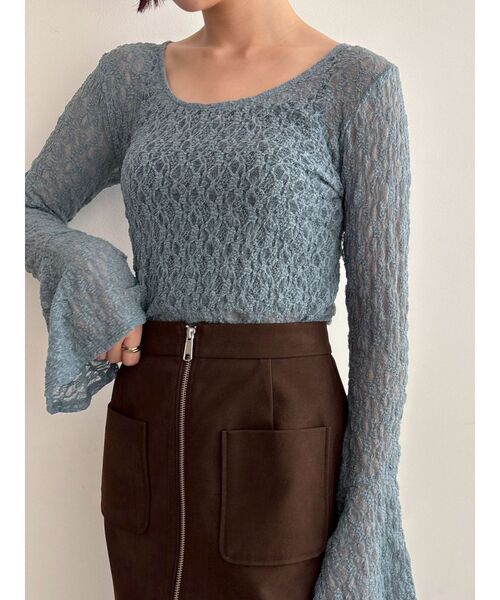 LAGUNAMOON（ラグナムーン）の「2WAYストレッチレーストップス（シャツ/ブラウス・レディース・ブラック/アイボリー/チャコールグレー/ブルー・FREE）」の5枚目の写真