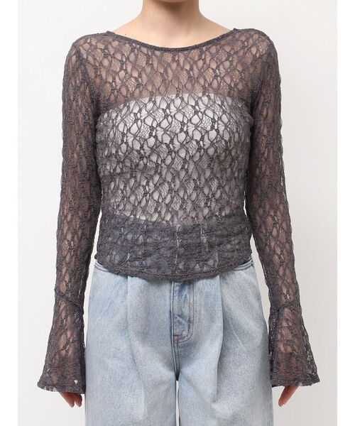 LAGUNAMOON（ラグナムーン）の「2WAYストレッチレーストップス（シャツ/ブラウス・レディース・ブラック/アイボリー/チャコールグレー/ブルー・FREE）」の7枚目の写真