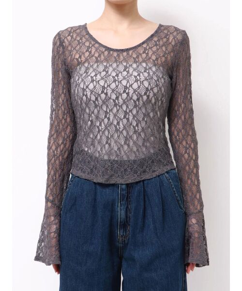 LAGUNAMOON（ラグナムーン）の「2WAYストレッチレーストップス（シャツ/ブラウス・レディース・ブラック/アイボリー/チャコールグレー/ブルー・FREE）」の14枚目の写真