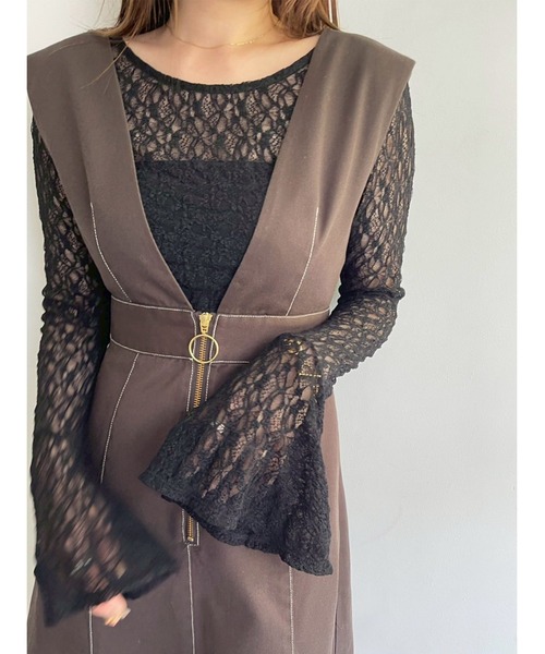 LAGUNAMOON（ラグナムーン）の「2WAYストレッチレーストップス（シャツ/ブラウス・レディース・ブラック/アイボリー/チャコールグレー/ブルー・FREE）」の3枚目の写真