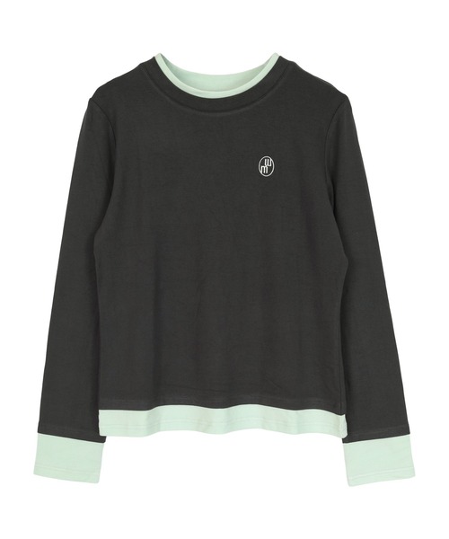 miette(ミエット)の「レイヤード風クルーネックカットソートップス(Tシャツ/カットソー・レディース・ダークブラウン/オートミール/チャコール/ライトイエロー・L/M)」の9枚目の写真