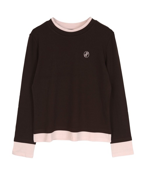 miette(ミエット)の「レイヤード風クルーネックカットソートップス(Tシャツ/カットソー・レディース・ダークブラウン/オートミール/チャコール/ライトイエロー・L/M)」の10枚目の写真