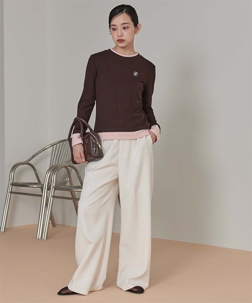 miette(ミエット)の「レイヤード風クルーネックカットソートップス(Tシャツ/カットソー・レディース・ダークブラウン/オートミール/チャコール/ライトイエロー・L/M)」の20枚目の写真