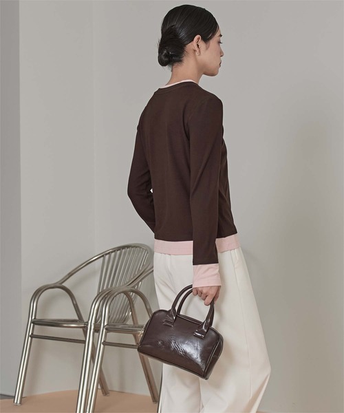 miette(ミエット)の「レイヤード風クルーネックカットソートップス(Tシャツ/カットソー・レディース・ダークブラウン/オートミール/チャコール/ライトイエロー・L/M)」の22枚目の写真