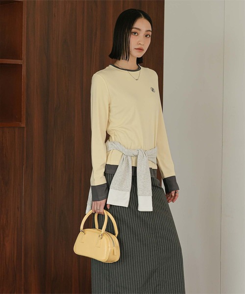 miette(ミエット)の「レイヤード風クルーネックカットソートップス(Tシャツ/カットソー・レディース・ダークブラウン/オートミール/チャコール/ライトイエロー・L/M)」の8枚目の写真