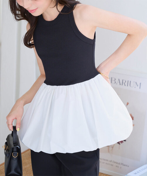 KOBE LETTUCE（コウベレタス）の「バルーンドッキング アメスリリブトップス（タンクトップ・レディース・オフホワイト/ブラック×ホワイト・M）」の2枚目の写真