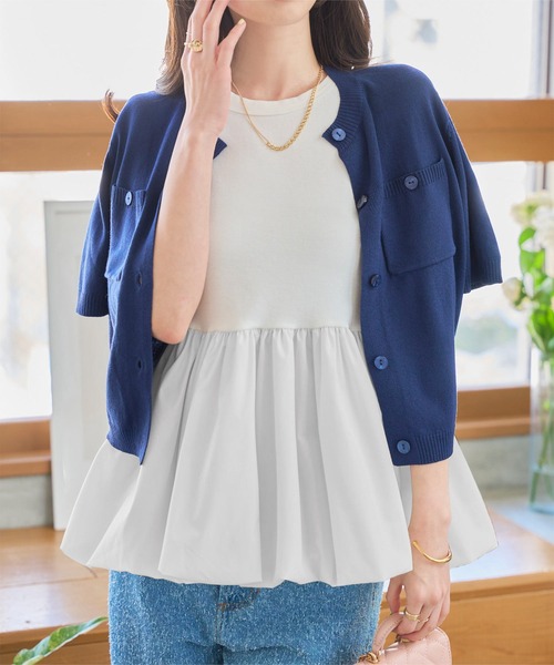 KOBE LETTUCE（コウベレタス）の「バルーンドッキング アメスリリブトップス（タンクトップ・レディース・オフホワイト/ブラック×ホワイト・M）」の4枚目の写真