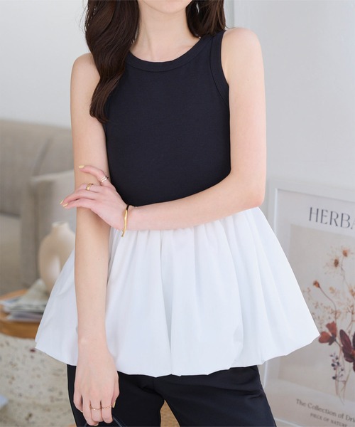 KOBE LETTUCE（コウベレタス）の「バルーンドッキング アメスリリブトップス（タンクトップ・レディース・オフホワイト/ブラック×ホワイト・M）」の7枚目の写真