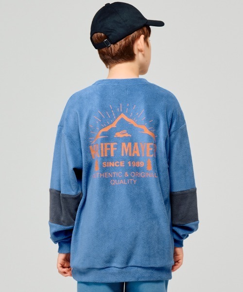 KRIFF MAYER Kid's Collection（クリフメイヤーキッズコレクション）の「超のび袖切替クルー（スウェット・キッズ・ネイビー/レンガ/カーキ/ブルー・120/130/140/150/160/170）」の3枚目の写真