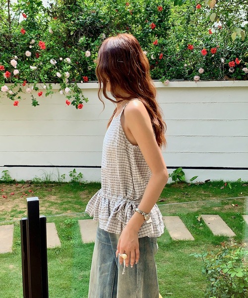 LAFFMO（ラフモ）の「チェック柄ペプラムキャミソール（キャミソール・レディース・ブラック/ホワイト・F）」の7枚目の写真