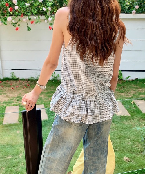 LAFFMO（ラフモ）の「チェック柄ペプラムキャミソール（キャミソール・レディース・ブラック/ホワイト・F）」の8枚目の写真