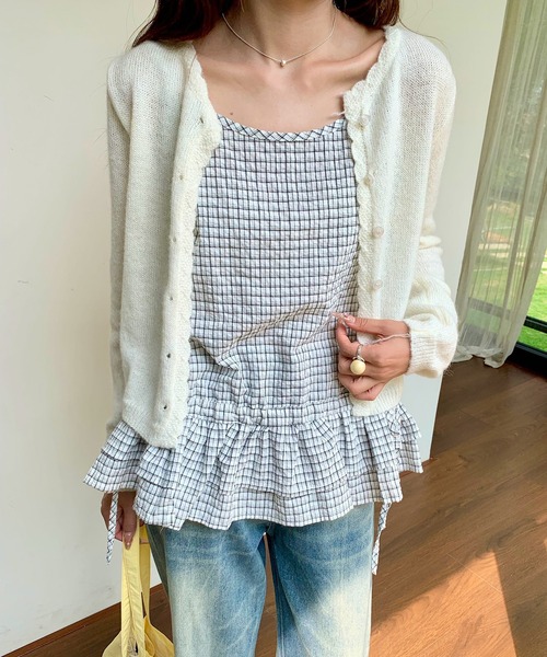 LAFFMO（ラフモ）の「チェック柄ペプラムキャミソール（キャミソール・レディース・ブラック/ホワイト・F）」の5枚目の写真