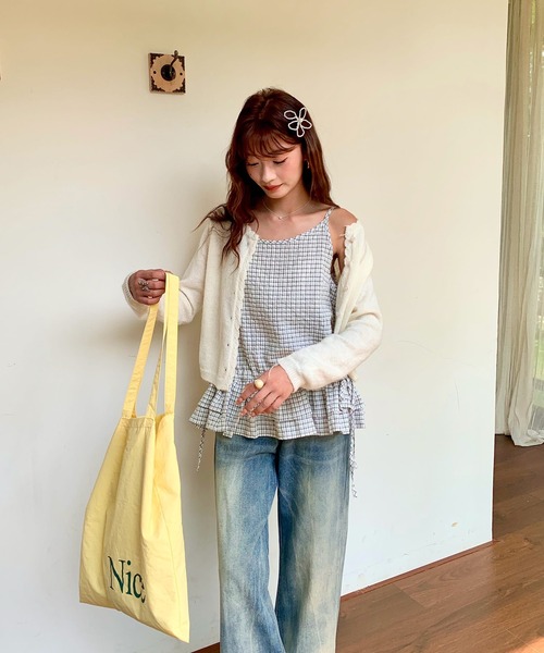 LAFFMO（ラフモ）の「チェック柄ペプラムキャミソール（キャミソール・レディース・ブラック/ホワイト・F）」の12枚目の写真