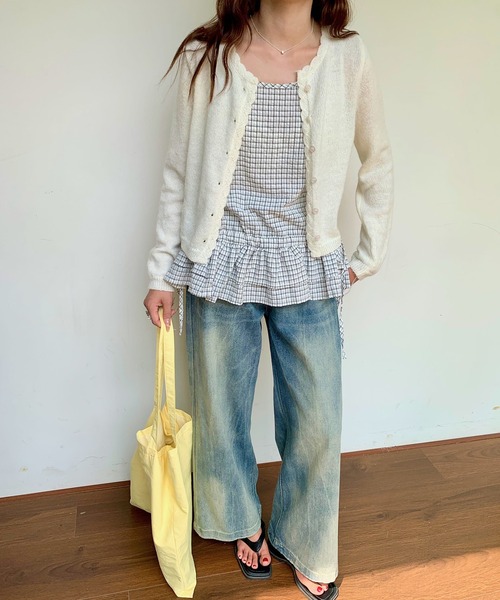 LAFFMO（ラフモ）の「チェック柄ペプラムキャミソール（キャミソール・レディース・ブラック/ホワイト・F）」の14枚目の写真