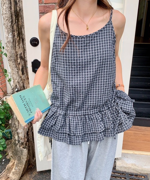 LAFFMO（ラフモ）の「チェック柄ペプラムキャミソール（キャミソール・レディース・ブラック/ホワイト・F）」の15枚目の写真