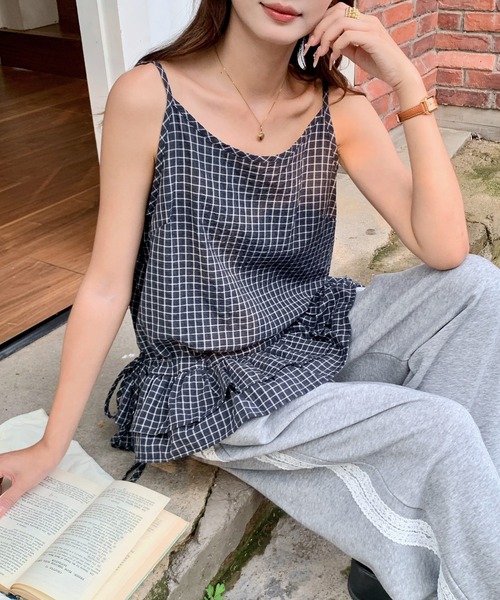 LAFFMO（ラフモ）の「チェック柄ペプラムキャミソール（キャミソール・レディース・ブラック/ホワイト・F）」の17枚目の写真