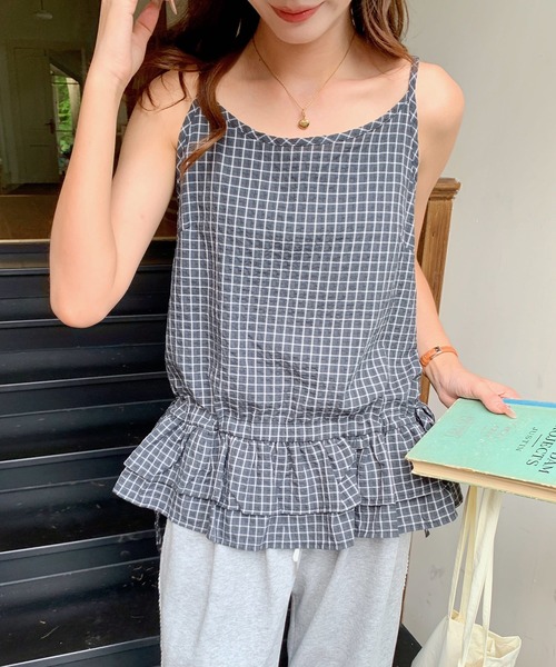 LAFFMO（ラフモ）の「チェック柄ペプラムキャミソール（キャミソール・レディース・ブラック/ホワイト・F）」の20枚目の写真