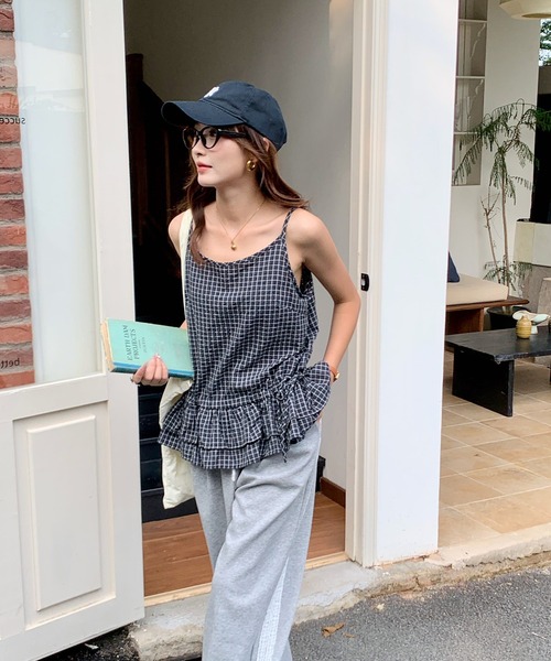 LAFFMO（ラフモ）の「チェック柄ペプラムキャミソール（キャミソール・レディース・ブラック/ホワイト・F）」の21枚目の写真