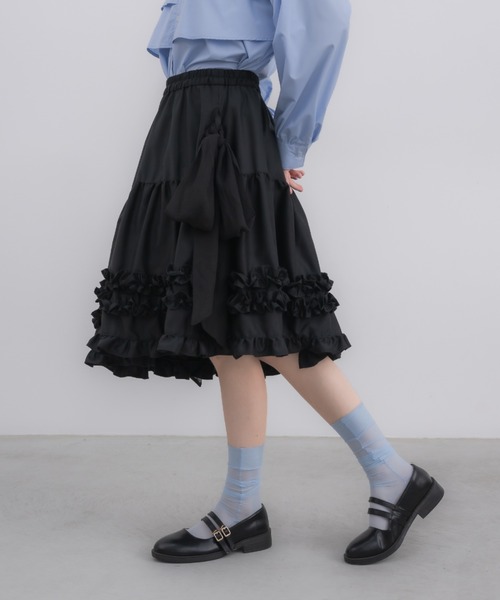 idem サイドリボンボリュームスカート asymmetry frill 2way ribbon skirt / 【リボン取外し可能