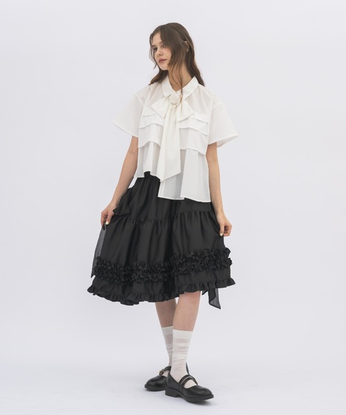 asymmetry frill 2way ribbon skirt / 【リボン取外し可能