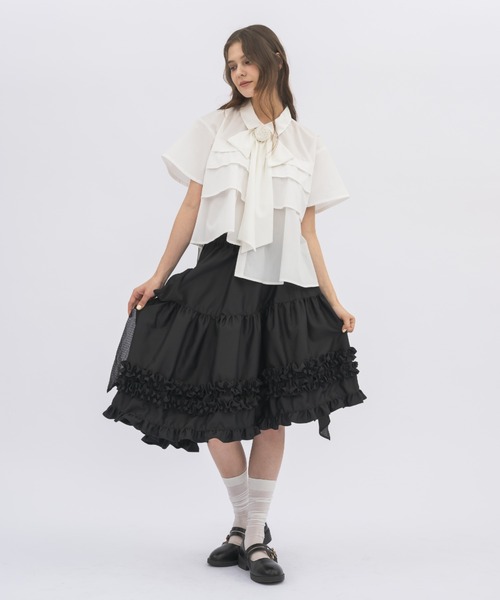 asymmetry frill 2way ribbon skirt / 【リボン取外し可能