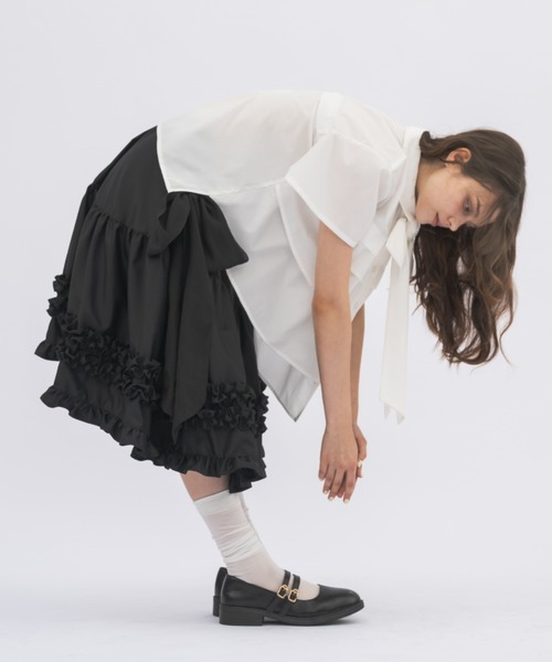 asymmetry frill 2way ribbon skirt / 【リボン取外し可能