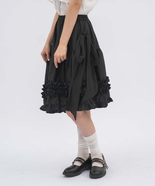 み様　idem サイドリボンボリュームスカート asymmetry frill 2way ribbon skirt / 【リボン取外し可能