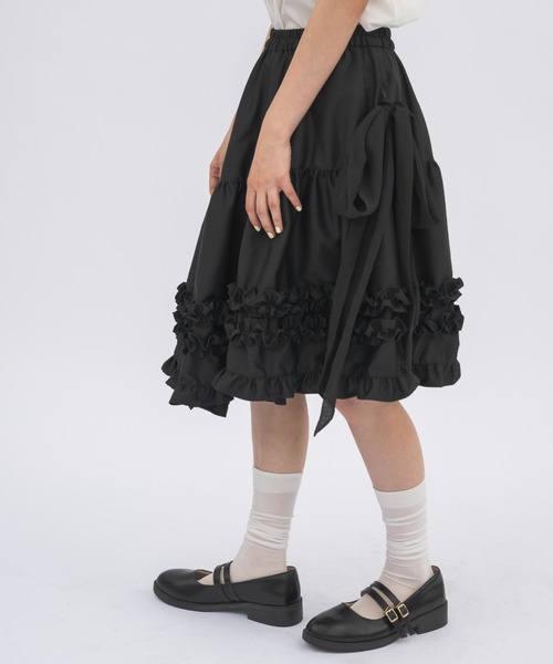 idem サイドリボンボリュームスカート asymmetry frill 2way ribbon skirt / 【リボン取外し可能