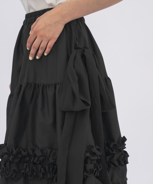 asymmetry frill 2way ribbon skirt / 【リボン取外し可能