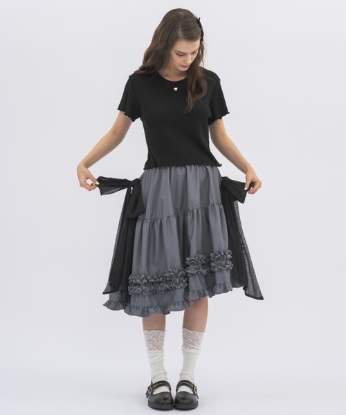 asymmetry frill 2way ribbon skirt / 【リボン取外し可能】サイド