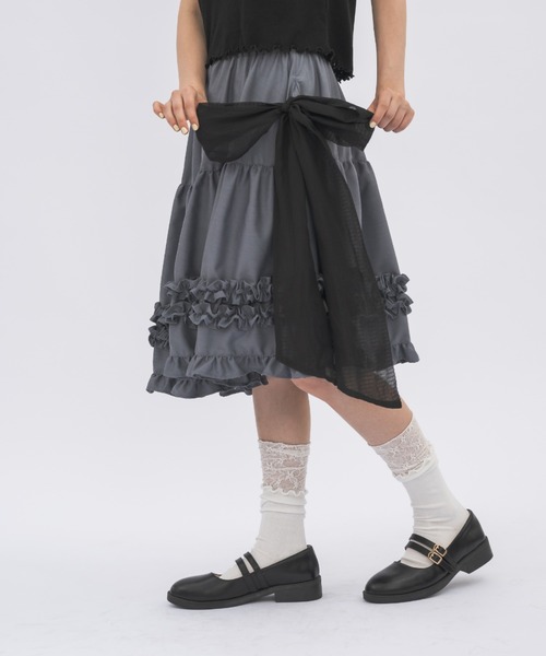 idem サイドリボンボリュームスカート asymmetry frill 2way ribbon skirt / 【リボン取外し可能