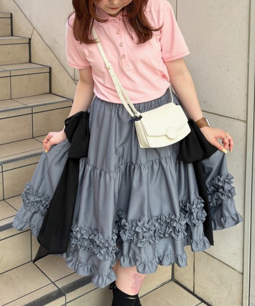 asymmetry frill 2way ribbon skirt / 【リボン取外し可能