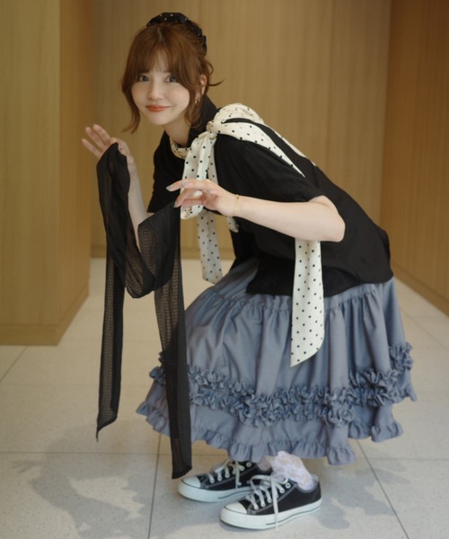 idem　イデム　チュールスカート idem（イデム）の「tulle frill × check skirt/チュールフリル