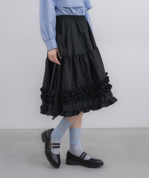 idem サイドリボンボリュームスカート asymmetry frill 2way ribbon skirt / 【リボン取外し可能