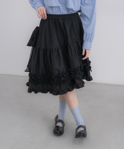 idem サイドリボンボリュームスカート asymmetry frill 2way ribbon skirt / 【リボン取外し可能