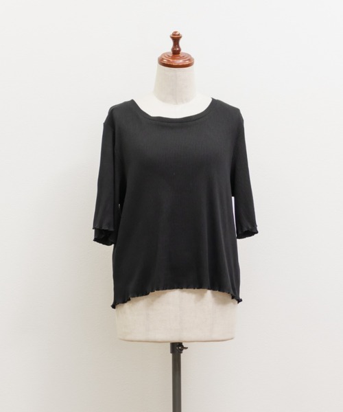 CLETTE(クレット)の「袖ボタンデザインリブプルオーバー(Tシャツ/カットソー・レディース・オフホワイト/ブラック・LL/3L/4L)」の14枚目の写真