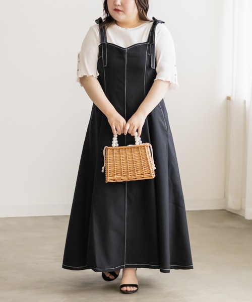 CLETTE(クレット)の「袖ボタンデザインリブプルオーバー(Tシャツ/カットソー・レディース・オフホワイト/ブラック・LL/3L/4L)」の8枚目の写真