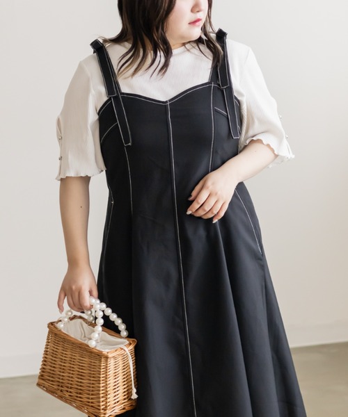 CLETTE(クレット)の「袖ボタンデザインリブプルオーバー(Tシャツ/カットソー・レディース・オフホワイト/ブラック・LL/3L/4L)」の7枚目の写真