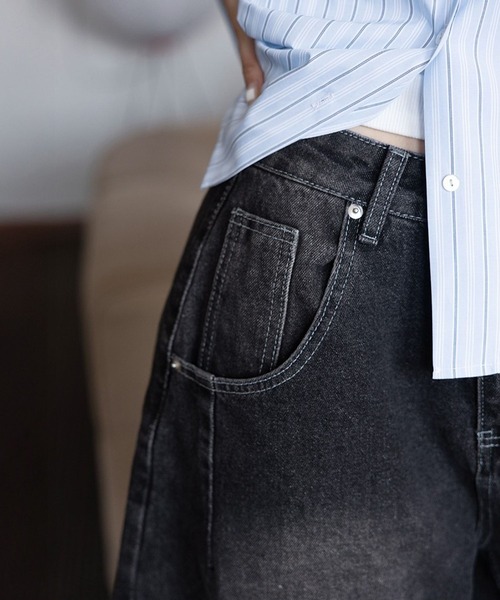 3.3 Field Trip （3.3フィールドトリップ）の「3.3Field Trip／サイドボタンデニム（デニムパンツ・レディース・ブラック・SMALL）」の2枚目の写真