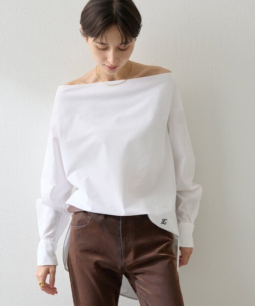 Whim Gazette（ウィムガゼット）の「ブロードオフショルダーブラウス（シャツ/ブラウス・レディース・オフホワイト/サックスブルー/ブラック・FREE）」の16枚目の写真